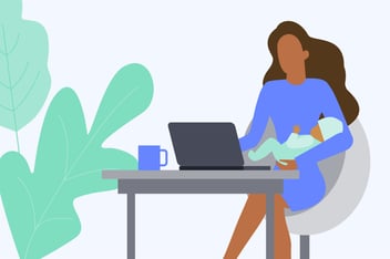 illustration of a woman holding a baby and working